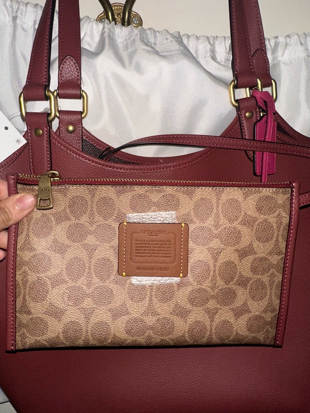 Coach Burgundy Leather Tote with Signature Canvas Wallet